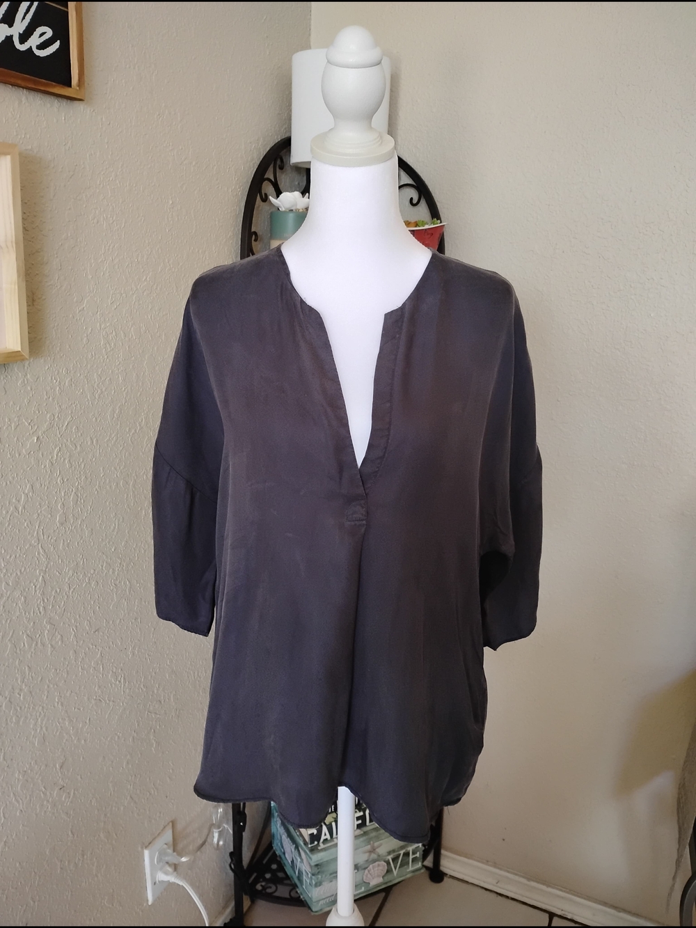 Zara Charcoal Relaxed V-Neck Tunic